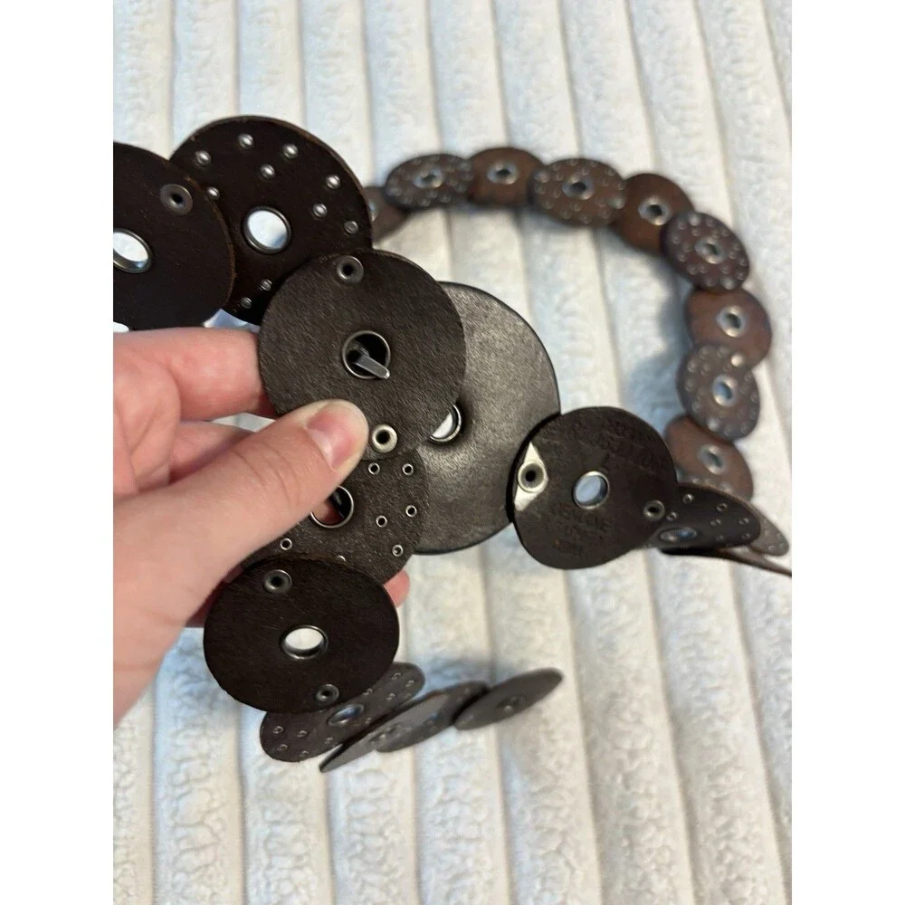 Vintage Ralph Lauren Leather Disc Belt Large Embossed Grommet 1970s Boho Western